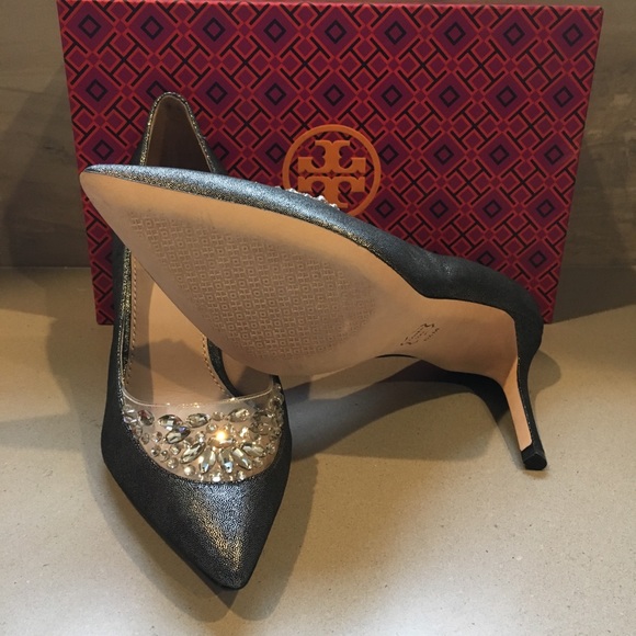 Tory Burch Pewter Delphine Glitter Leather Pumps - Picture 6 of 6